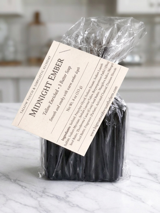 Midnight Ember – Tallow Enriched 3 Butter Soap (Activated Charcoal)